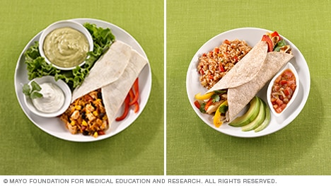 Burrito de gran tamaño vs.  burrito saludable y acompañamientos