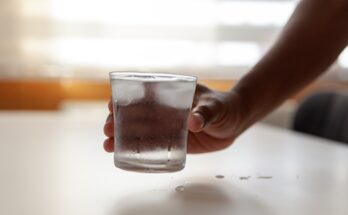 a hand holding a glass of water