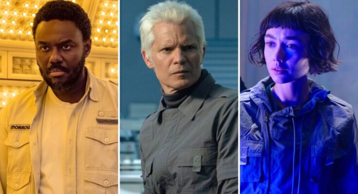Babou Ceesay, Timothy Olyphant, and Sydney Chandler in