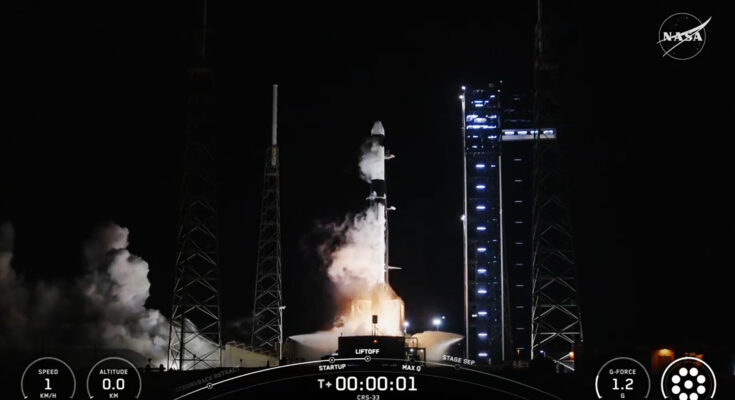 The SpaceX Falcon 9 rocket with Dragon atop launches on time from Cape Canaveral Space Force Station in Florida.