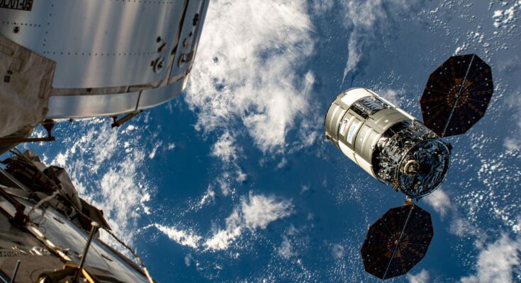 Northrop Grumman's Cygnus space freighter begins its departure from the International Space Station after being released from the Canadarm2 robotic arm completing a seven-and-a-half-month cargo mission attached to the Unity module.