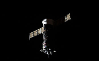 The Roscosmos Progress 92 cargo spacecraft approaches the International Space Station on July 5, 2025, for an automated docking to the orbital complex’s Poisk module.