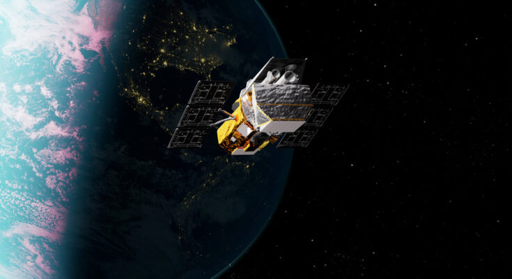 NASA’s Neil Gehrels Swift Observatory, shown in this artist’s concept, orbits Earth as it studies the ever-changing universe.
