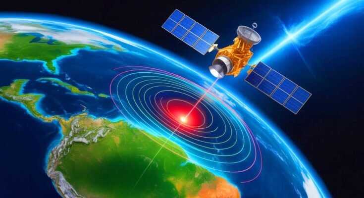 Illustration of the South Atlantic Anomaly affecting Earth's magnetic field and space technology.