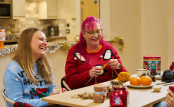 Two women celebrating the holidays