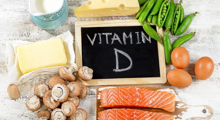 Foods naturally rich in vitamin D, including salmon, eggs, dairy products, mushrooms, and fortified milk. (Adobe Stock Photo)