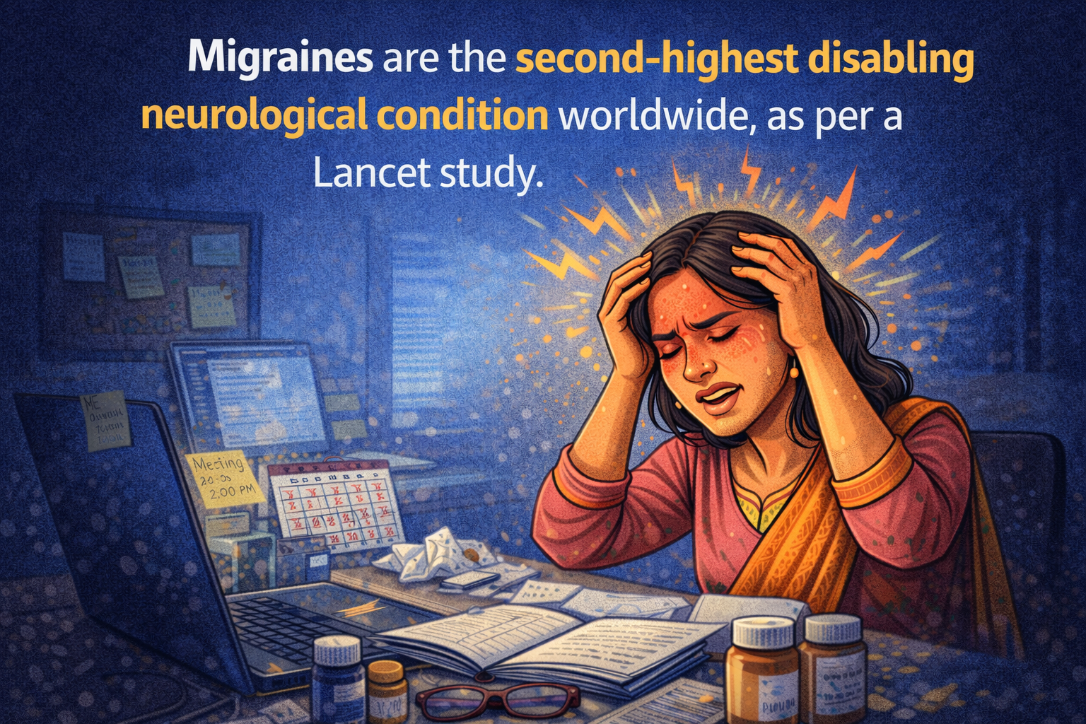 . Según The Lancet (2019), la migraña es la segunda afección neurológica más común en todo el mundo.