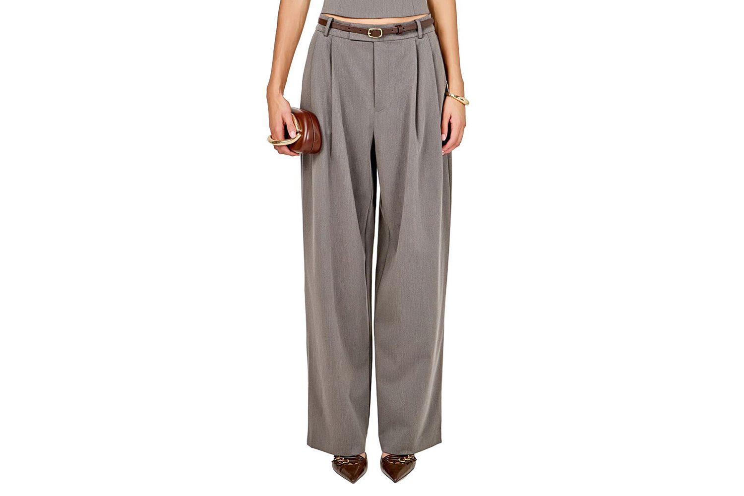 Pantalones anchos con parte delantera plisada Endless Rose en gris en Nordstrom