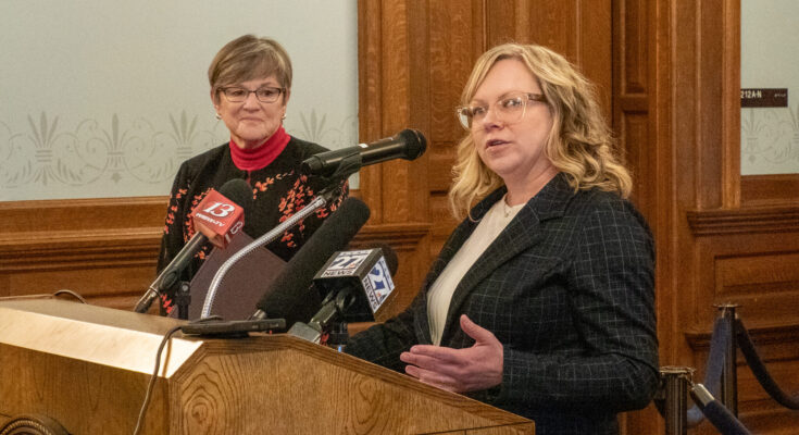 Kansas Gov. Laura Kelly and Kansas Department of Labor secretary Amber Shultz announce the launch of the state's new online unemployment system Nov. 22, 2024, at the Statehouse.