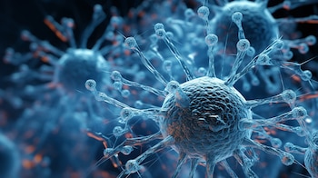 Imagen detallada de células de coronavirus, covid-19, epidemia, virus, enfermedad, sars, salud, medicina, cuidados, vías respiratorias, neumología, pulmones (Imagen Ilustrativa Infobae)